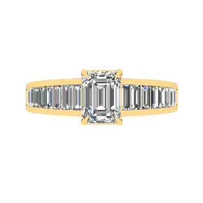 Emerald Cut Diamond & Baguette Engagement Ring LR12349A
